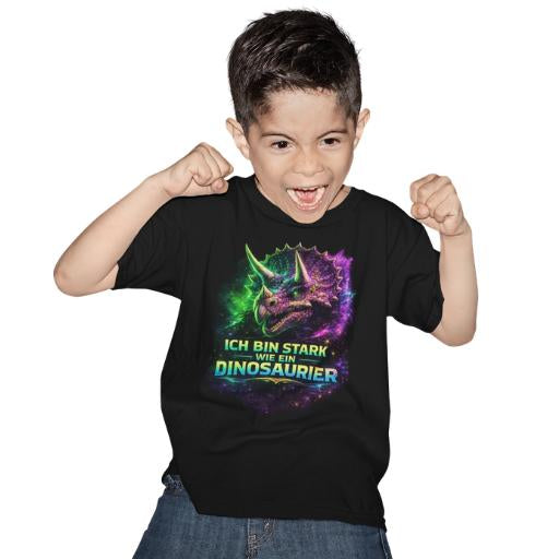 Ich bin stark wie ein Dinosaurier – Neon Dino Statement Shirt für starke Kinder