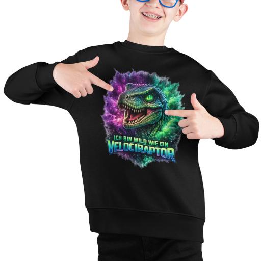 Kinder-Sweater „Ich bin wild wie ein Velociraptor“
